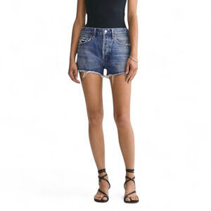 AGOLDE Blue Denim BUTTON UP Destroyed PARKER CUT OFF Hi Rise JEAN SHORTS Sz 27